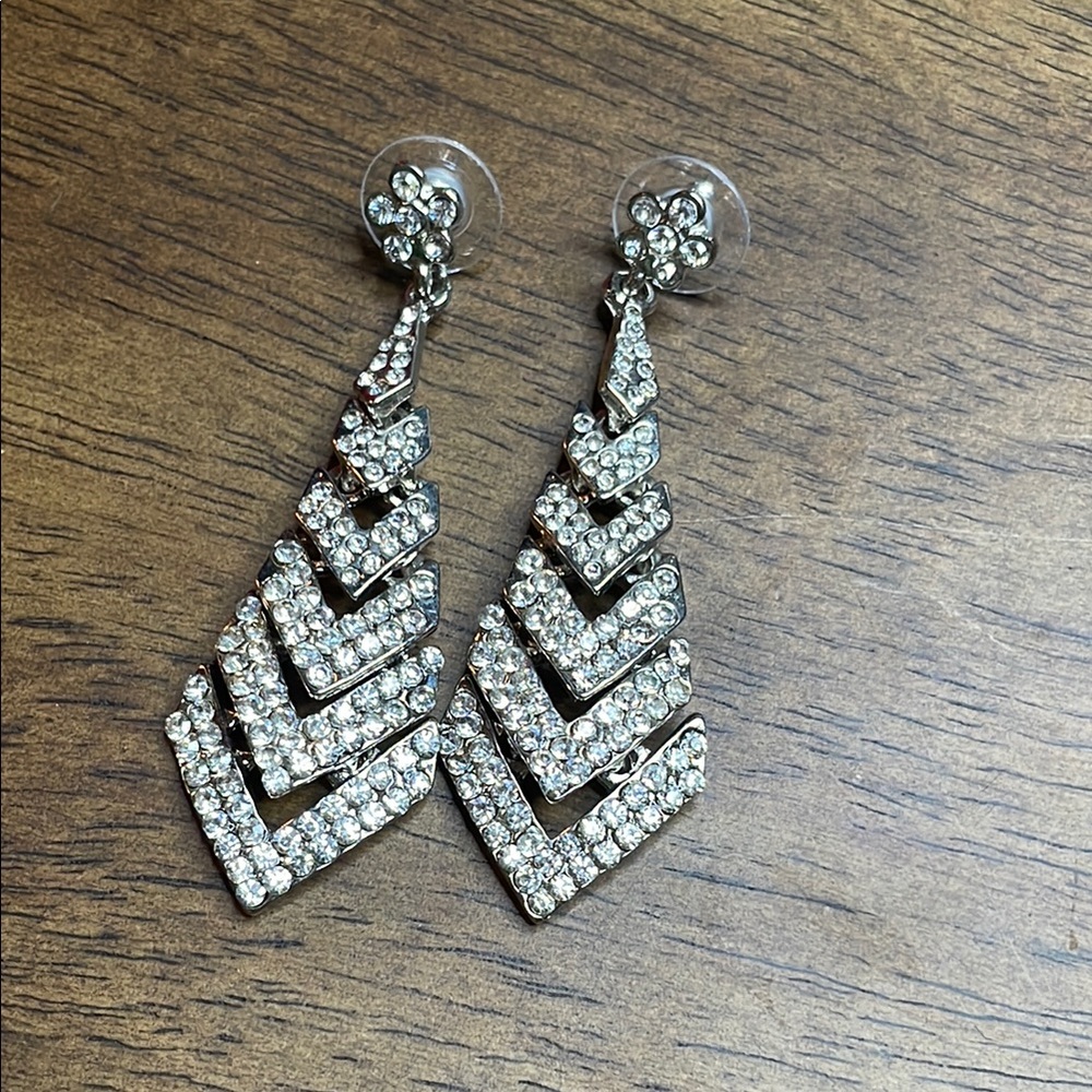 Silver Chevron Crystal Earrings